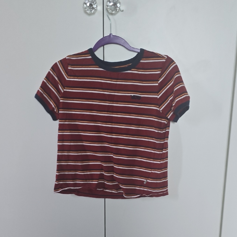 Vans Kids Tee in Red, White, and Black Stripes